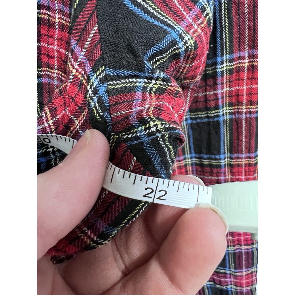 J Jill Plaid Button Down Tie‎ Back Medium Tunic Top Red Black Preppy Holiday - Picture 12 of 14